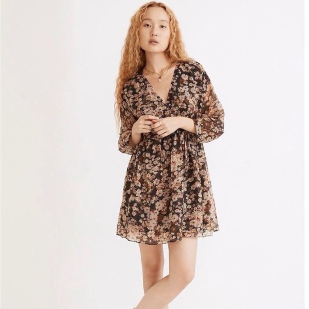 Madewell Daisy Reverie Sheer Faux Wrap Floral Print Dress